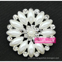 beautiful large round flower crystal pearl brooch